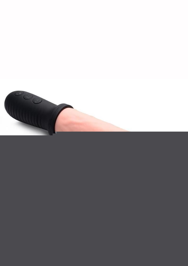 Master Series 8x Auto Pounder Rechargeable Silicone Vibrating and Thrusting Dildo with Handle - Vanilla - 10in