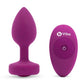 B-Vibe Vibrating Jewel Plug Rechargeable Silicone Anal Plug with Remote - Fuchsia - Medium/Small