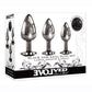 Black Gem Anal Plug - Black/Metal - 3 Piece Set/Set