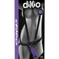 Dillio Strap-On Suspender Harness Set Black with Silicone Dildo - Black/Purple - 6in