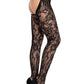 Eyelet Rose Lace Crotchless Tights with Cheeky Open Back - Black - One Size