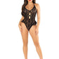 Floral Lace Halter Bodysuit with Mini Bow and Flutter Accent