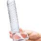 Glas Realistic Ribbed Glass G-Spot Dildo with Balls