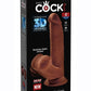 King Cock Plus Triple Density Dildo with Swinging Balls - Chocolate - 8in