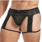 Lace King Men's Lace and Mesh Garter Panty - Black - Large/XLarge