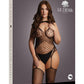 Le Desir Contrast Fence Net Suspender Bodystocking - Black - Queen