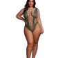 Le Desir V-Neck Teddy with Opaque Panels - Green - Queen