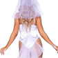 Leg Avenue Bridal Babe Lace Garter Bodysuit, Bow and Train Bustle, and Bridal Veil
