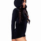 Leg Avenue Comfy Cat Ultra-Soft Velvet Plush Zip Up Romper with Bell Zipper Pull, Ear Hood, and Kitty Tail - Black - Small