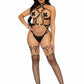 Leg Avenue Convertible Vegan Leather Heart Ring Studded Harness Teddy with Panty-Straps, and Chain