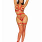 Leg Avenue Convertible Vegan Leather O-Ring Studded Harness Teddy with Panty-Straps, and Bow