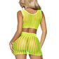 Leg Avenue Crochet Net Tank Crop Top and Mini Skirt - Neon Yellow/Yellow - One Size - 2 Pieces