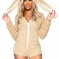 Leg Avenue Cuddle Bunny Ultra Soft Zip Up Teddy with Bunny Ear Hood and Cute Bunny Tail - Beige - Small