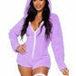 Leg Avenue Cuddle Kitty Ultra Soft Zip Up Romper with Cat Ear Hood and Tail - Lavender/Purple - Large