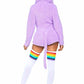 Leg Avenue Cuddle Kitty Ultra Soft Zip Up Romper with Cat Ear Hood and Tail - Lavender/Purple - Small