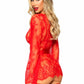 Leg Avenue Eyelash Lace Garter Teddy with G-String Back and Adjustable Straps, Lace Robe and Ribbon Tie - Red - Small - 3 Pieces