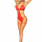 Leg Avenue Eyelash Lace Garter Teddy with G-String Back and Adjustable Straps, Lace Robe and Ribbon Tie