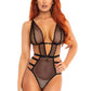 Leg Avenue Fishnet Cut Out Strappy G-String Teddy with Adjustable Straps - Black - Medium