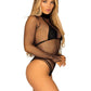 Leg Avenue Fishnet High Neck Long Sleeved Bodysuit with Snap Crotch - Black - One Size