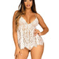 Leg Avenue Floral Lace Babydoll with Eyelash Lace Scalloped Hem Adjustable Cross-Over Straps and G-String Panty - White - Large