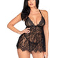 Leg Avenue Floral Lace Babydoll with Eyelash Lace Scalloped Hem Adjustable Cross-Over Straps and G-String Panty
