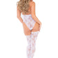 Leg Avenue Floral Lace Deep-V Bodysuit with Matching Stockings - White - One Size - 2 Piece
