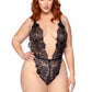 Leg Avenue Floral Lace Teddy with Adjustable Straps and Cheeky Thong Back, Matching Lace Robe with Scalloped Trim and Satin Tie