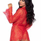 Leg Avenue Floral Lace Teddy with Adjustable Straps and Cheeky Thong Back Matching Lace Robe with Scalloped Trim and Satin Tie
