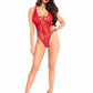 Leg Avenue Floral Lace Thong Teddy with Lace Up Front and Adjustable Cross Over Back Straps