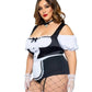 Leg Avenue Foxy Frenchie Garter Bodysuit with Attached Apron, Choker, and Hat Headband - Black/White - Queen/XLarge/XXLarge - 3 Piece