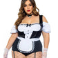 Leg Avenue Foxy Frenchie Garter Bodysuit with Attached Apron, Choker, and Hat Headband - Black/White - 3XLarge/4XLarge/Queen - 3 Piece