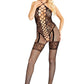 Leg Avenue Heart Net Halter Bodystocking with Faux Lace Up Front and Leg Garter Detail