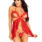 Leg Avenue Lace Flyaway Babydoll with Ruffle Peek-A-Boo Cups and Lace G-String - Red - Large - 2 Piece
