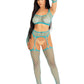 Leg Avenue Net Crop Top, Garter Stockings, and Matching Gloves