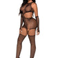 Leg Avenue Net Cut-Out Faux Lace Up Garter Dress with Attached Backseam Stockings and Matching Gloves