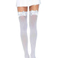 Leg Avenue Nylon Thigh High with Bow - White - Plus Size/Queen