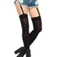 Leg Avenue Opaque Thigh Highs with Attached Clip Garter - Black - One Size