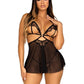 Leg Avenue Open Cup Eyelash Lace and Mesh Babydoll with Heart Ring Accent and Matching Panty - Black - Medium