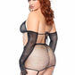 Leg Avenue Rhinestone Fishnet Garter Skirt Set with Bikini Top, G-String, Gloves and Matching Stockings - Black - Queen/XLarge/XXLarge - 5 Piece