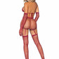 Leg Avenue Rhinestone Fishnet Garter Skirt Set with Bikini Top, G-String, Gloves and Matching Stockings - Burgundy/Red - One Size - 5 Piece