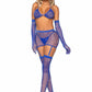 Leg Avenue Rhinestone Fishnet Garter Skirt Set with Bikini Top, G-String, Gloves and Matching Stockings - Blue - One Size - 5 Piece