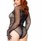 Leg Avenue Rhinestone Fishnet Gloved Bodysuit with Snap Crotch - Black - Queen/XLarge/XXLarge
