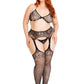Leg Avenue Rhinestone Lace Bra Top, G-String and Fishnet Garter Belt Stocking