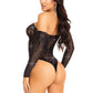 Leg Avenue Rhinestone Net and Lace Off The Shoulder Teddy - Black - One Size