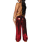 Leg Avenue Ruby Desert Princess Lame Bikini Top and Split Leg Cut-Out Harem Pants with Side Ties