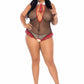 Leg Avenue School Girl Ruffle Trimmed Fishnet Deep-V Crotchless Teddy with Tie Accent and Cheeky Bare Back
