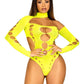 Leg Avenue Seamless Asymmetrical Cut Out Thong Back Bodysuit - Neon Yellow/Yellow - One Size