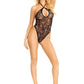 Leg Avenue Seamless Heart Net Keyhole Halter Teddy