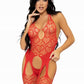 Leg Avenue Seamless Heart Net Suspender Bodystocking - Red - One Size