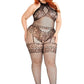 Leg Avenue Seamless Industrial Net Halter Bodystocking with Faux Lace Lingerie Detail